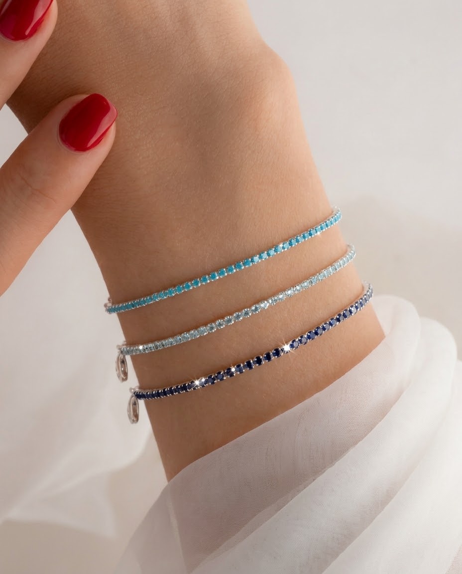 Pulsera Tenis Reflejos Azules en plata 925 — MARDAN JOYAS